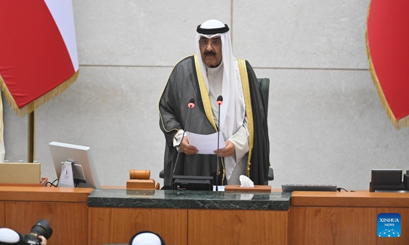 Kuwaiti Crown Prince Sheikh Mishal Al-Ahmad Al-Jaber Al-Sabah attends the first session of the 17th legislative term of the National Assembly in Kuwait City, Kuwait, on Oct. 18, 2022.(Photo: Xinhua)