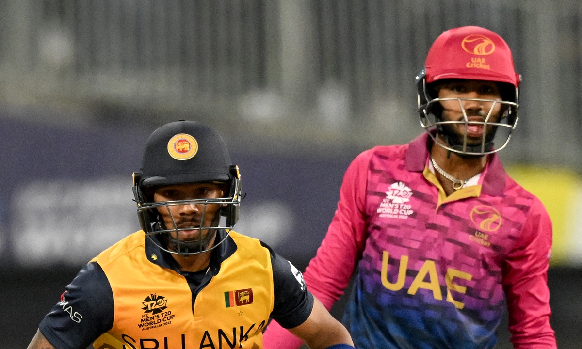 Sri Lanka's Pathum Nissanka (left) runs between the wickets at Kardinia Park in Geelong, Australia on October 18, 2022. Photo: AFP