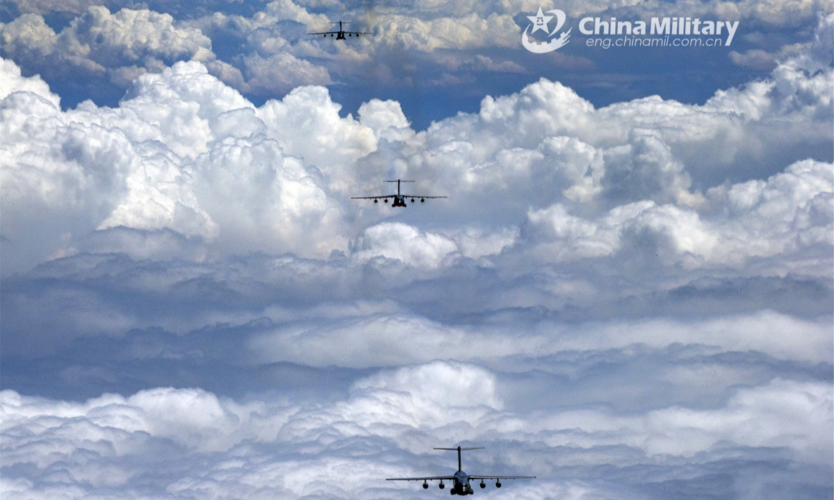 Three Y-20 aircraft attached to the PLA Air Force fly in formation. Photo:China Military