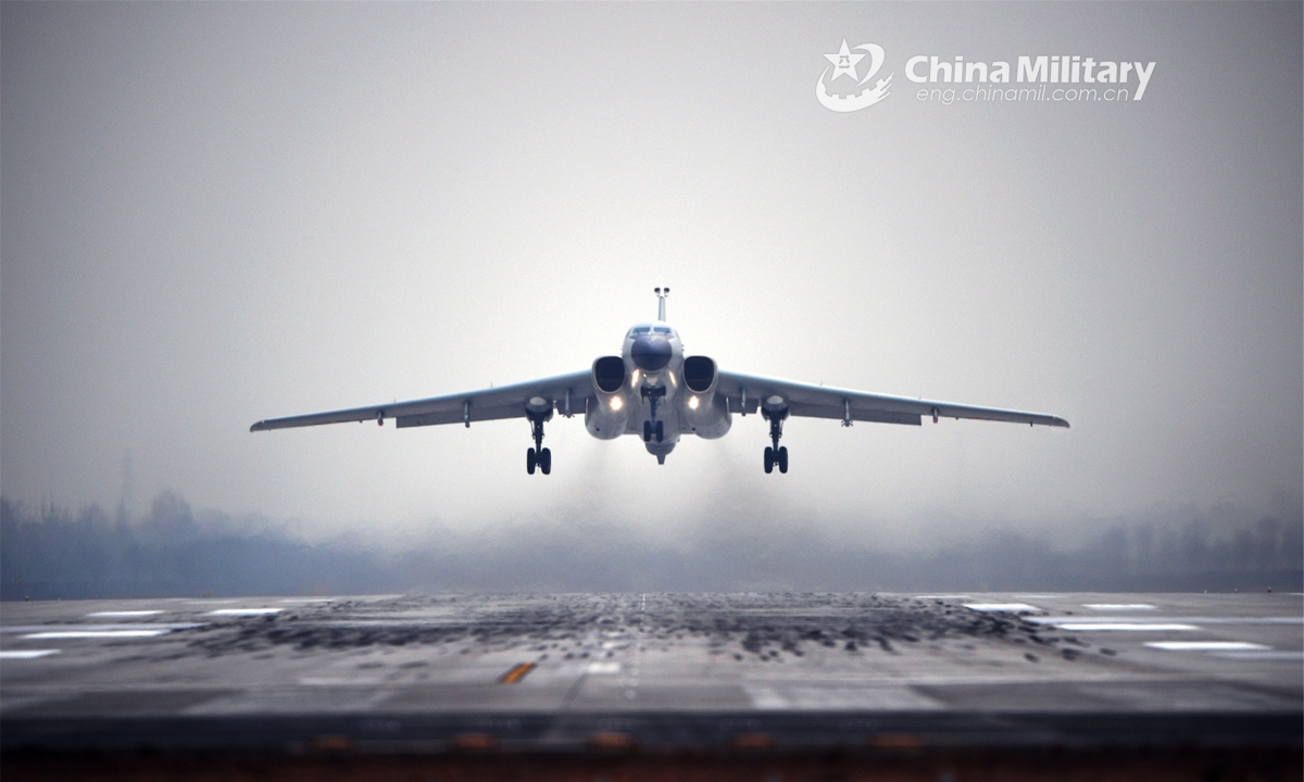 An H-6K bomber takes off. Photo:China Military