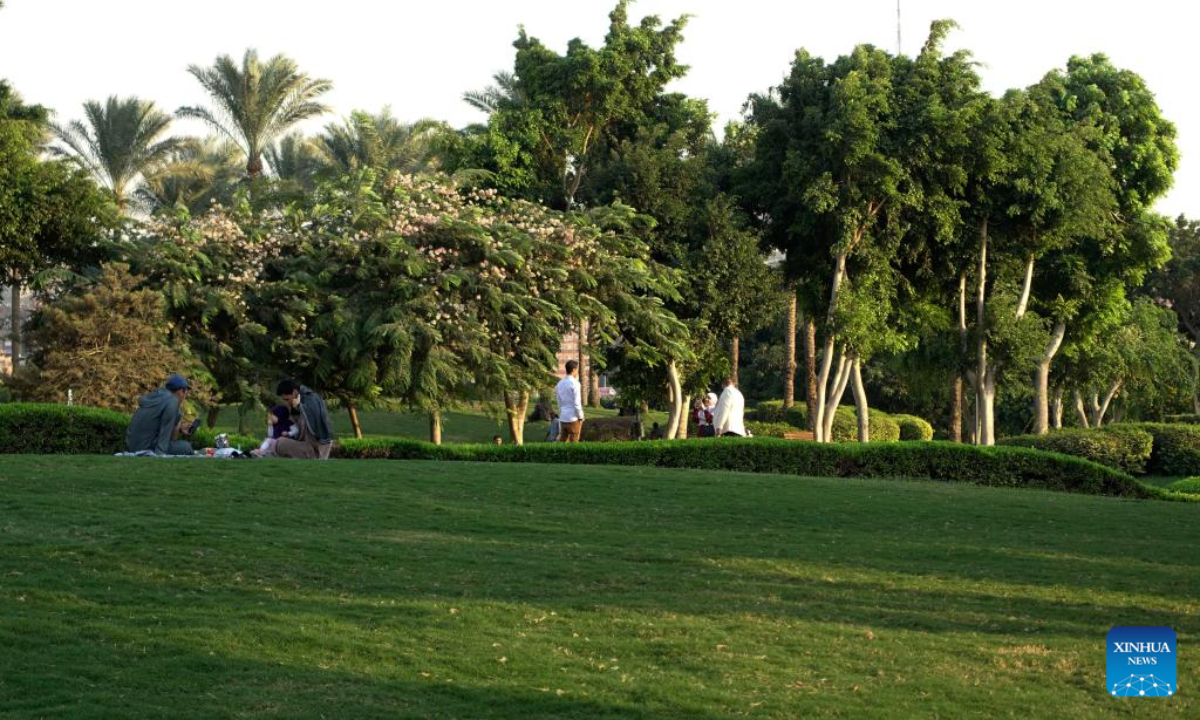 People spend time at Al-Azhar Park in Cairo, Egypt, on Oct 24, 2022. Photo:Xinhua