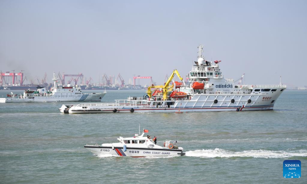 Rescue vessels take part in a maritime search and rescue drill in the Pearl River estuary, south China's Guangdong Province, on Oct 27, 2022. Photo:Xinhua