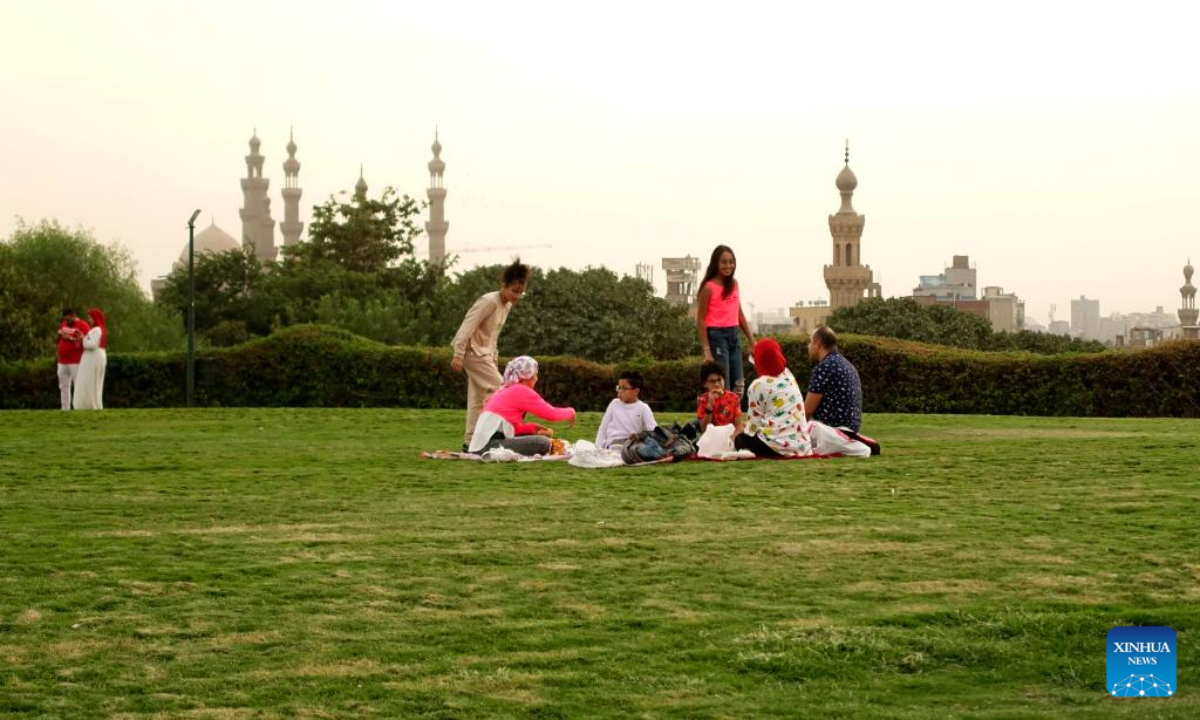 People spend time at Al-Azhar Park in Cairo, Egypt, on Oct 24, 2022. Photo:Xinhua