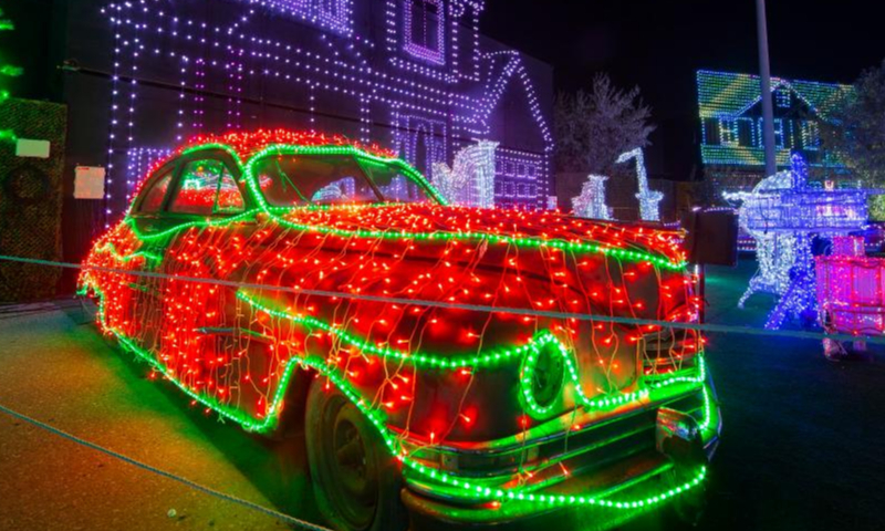 Light installations are seen during the Illumi: A Dazzling World of Lights show in Mississauga, Ontario, Canada, on Oct. 29, 2022. The light show will last until Jan. 8, 2023. (Photo by Zou Zheng/Xinhua)