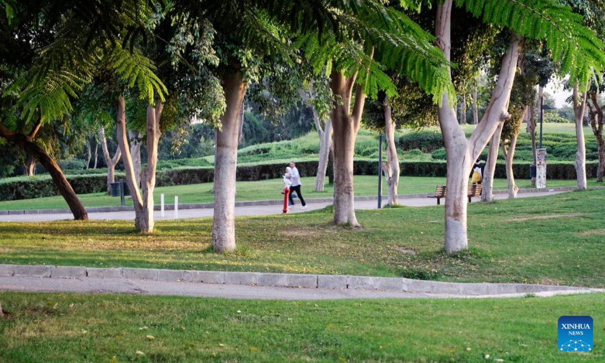 People spend time at Al-Azhar Park in Cairo, Egypt, on Oct 24, 2022. Photo:Xinhua