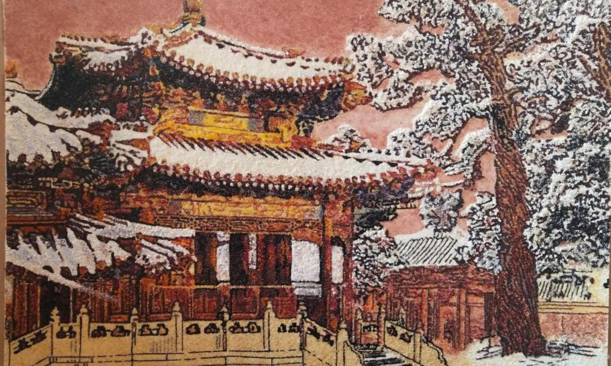 A grain artwork of the Palace Museum created by a villager in Guantao County of Handan City, north China's Hebei Province. Photo:China News Service