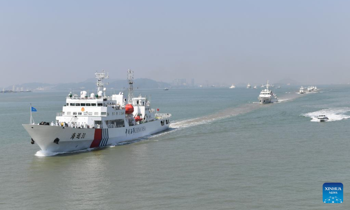 Rescue vessels sail during a maritime search and rescue drill in the Pearl River estuary, south China's Guangdong Province, on Oct 27, 2022. Photo:Xinhua