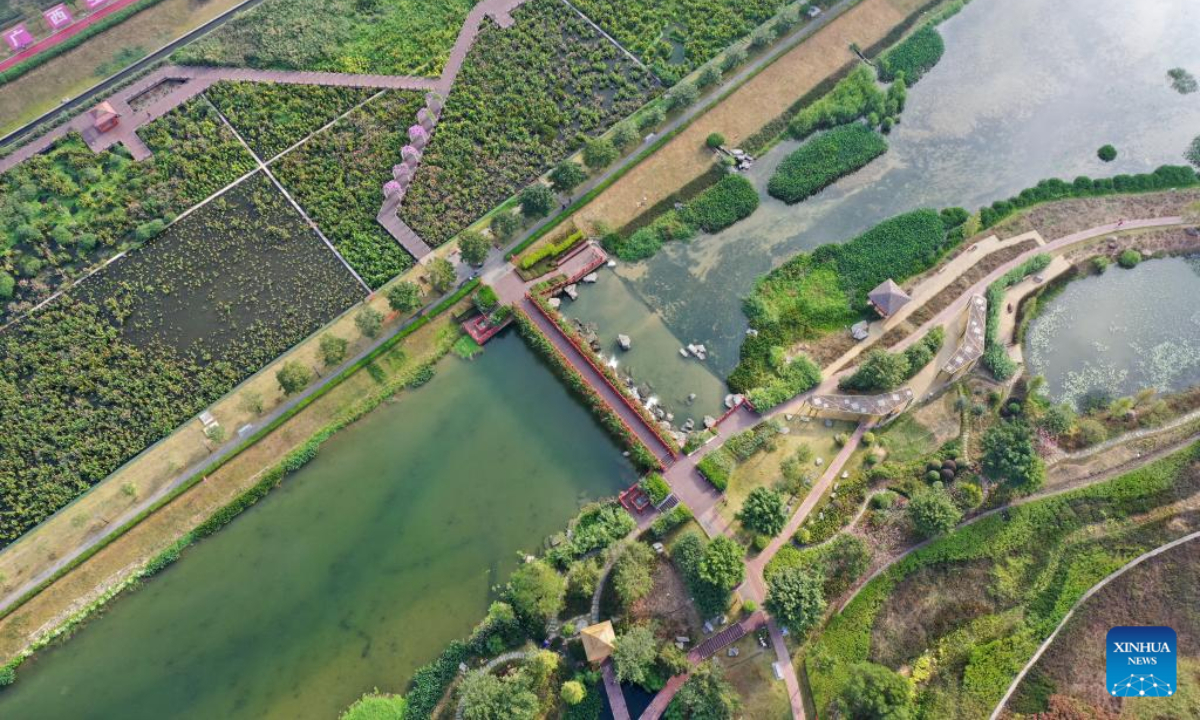 This aerial photo taken on Nov 10, 2022 shows the view of Nakao River wetland park in Nanning, south China's Guangxi Zhuang Autonomous Region. Photo:Xinhua