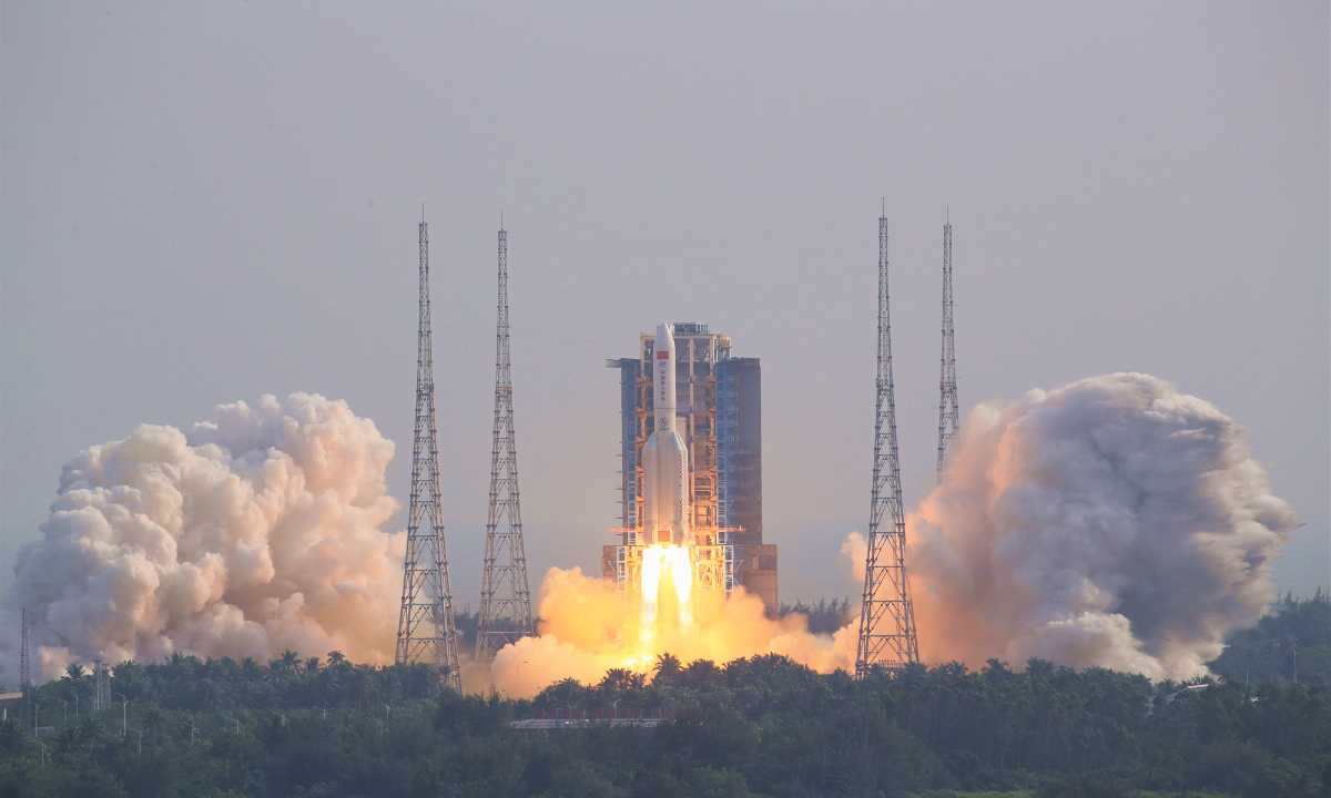 China launches Mengtian lab module via a Long March-5B rocket on Monday afternoon from Wenchang Space Launch Site in South China’s tropical island province of Hainan.