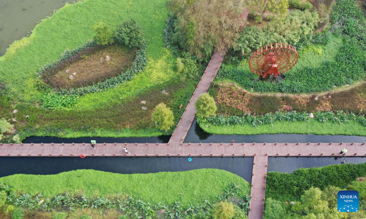 This aerial photo taken on Nov 10, 2022 shows the view of Nakao River wetland park in Nanning, south China's Guangxi Zhuang Autonomous Region. Photo:Xinhua