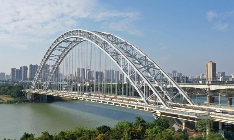 This aerial photo taken on Nov. 4, 2022 shows a cityscape on the banks of the Yongjiang River in Nanning, south China's Guangxi Zhuang Autonomous Region. Photo: Xinhua