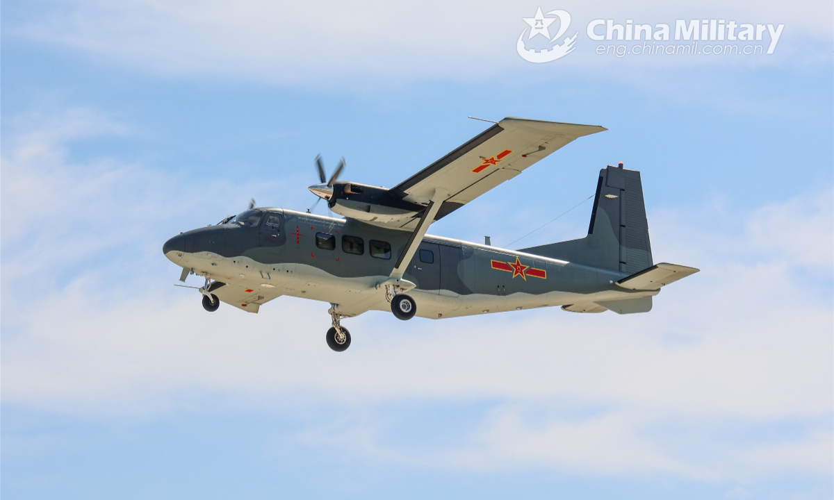 A Y-12 transport aircraft attached to an airborne brigade of the PLA air force takes off to participate in a multi-subject flight training exercise on Oct 11, 2022. Photo:Xinhua