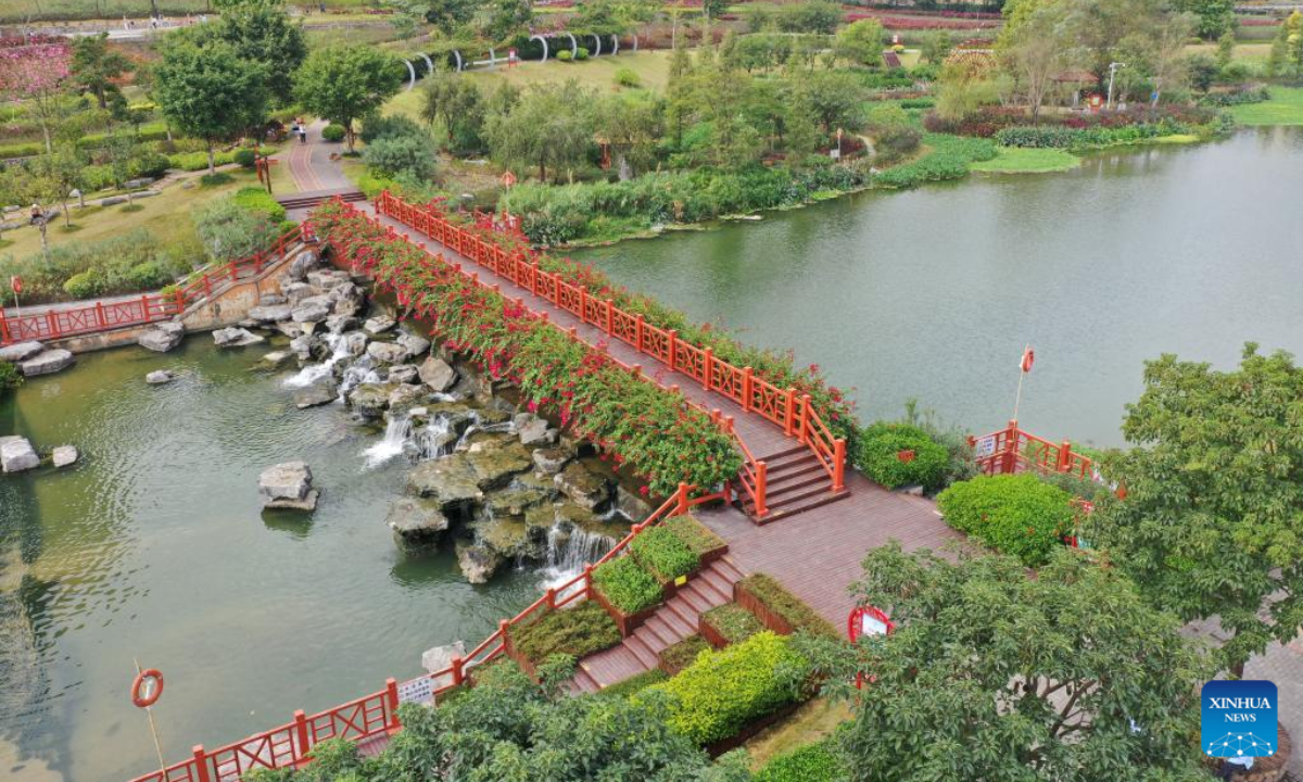 This aerial photo taken on Nov 10, 2022 shows the view of Nakao River wetland park in Nanning, south China's Guangxi Zhuang Autonomous Region. Photo:Xinhua