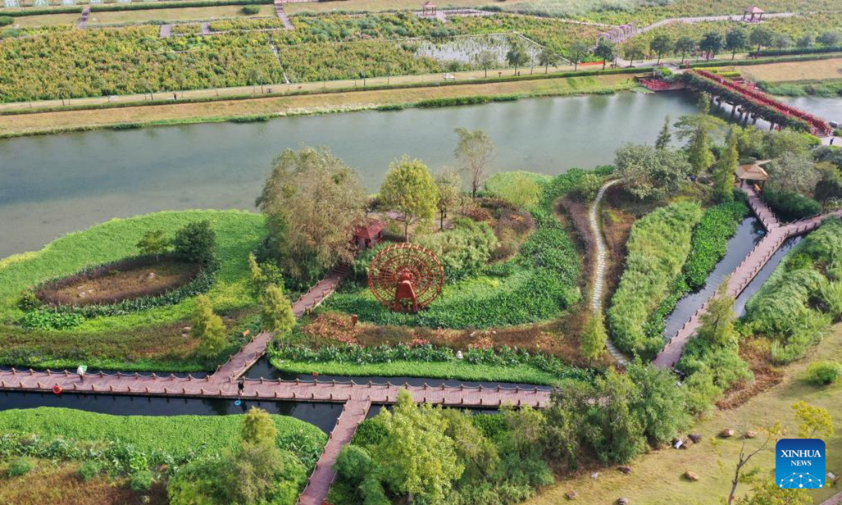 This aerial photo taken on Nov 10, 2022 shows the view of Nakao River wetland park in Nanning, south China's Guangxi Zhuang Autonomous Region. Photo:Xinhua