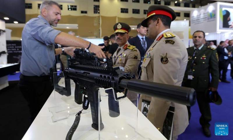 People attend the 13th Special Operations Forces Exhibition and Conference (SOFEX) in Aqaba, Jordan, on Nov. 1, 2022. The 13th Special Operations Forces Exhibition and Conference (SOFEX) kicked off in Jordan's Aqaba on Tuesday with the participation of more than 300 companies from 38 countries. (Photo: Xinhua)