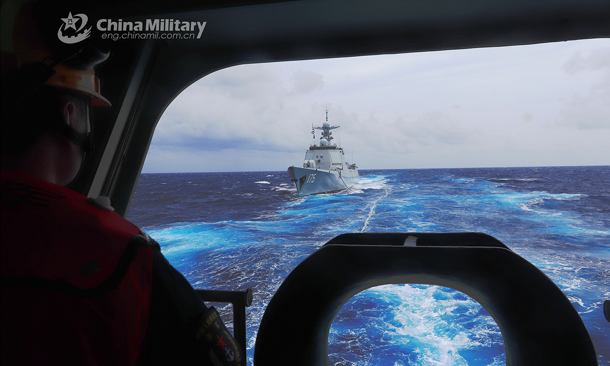 Vessels attached to a naval combat support flotilla under the PLA Southern Theater Command conduct replenishment-at-sea during a maritime real combat training exercise at the end of September 2022, to hone their combat support capabilities. (eng.chinamil.com.cn/Photo by Li Junlin)