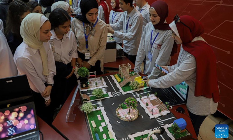 Palestinian students participate in a digital exhibition with their digital projects in Gaza City, on Nov. 7, 2022.(Photo: Xinhua)