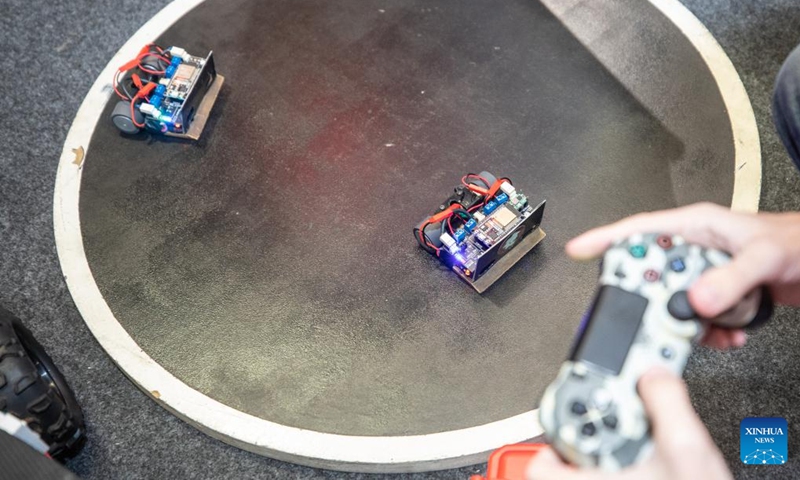 Competitive robots are seen at Rio Innovation Week in Rio de Janeiro, Brazil, on Nov. 8, 2022. The four-day Rio Innovation Week opened in Rio de Janeiro on Tuesday. (Xinhua/Wang Tiancong)