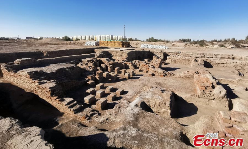 Photo taken on Oct. 7, 2022 shows the Tangchaodun (or Tang Dynasty mound) ruins in Qitai County, the Hui Autonomous Prefecture of Changji, northwest China's Xinjiang Uyghur Autonomous Region. Tangchaodun in Qitai county, near the eastern section of Tianshan Mountains, was built in the 14th year of Tang Zhenguan (640) and played a pivotal role until the Yuan Dynasty (1271-1368).(Photo: China News Service/An Tao) 

