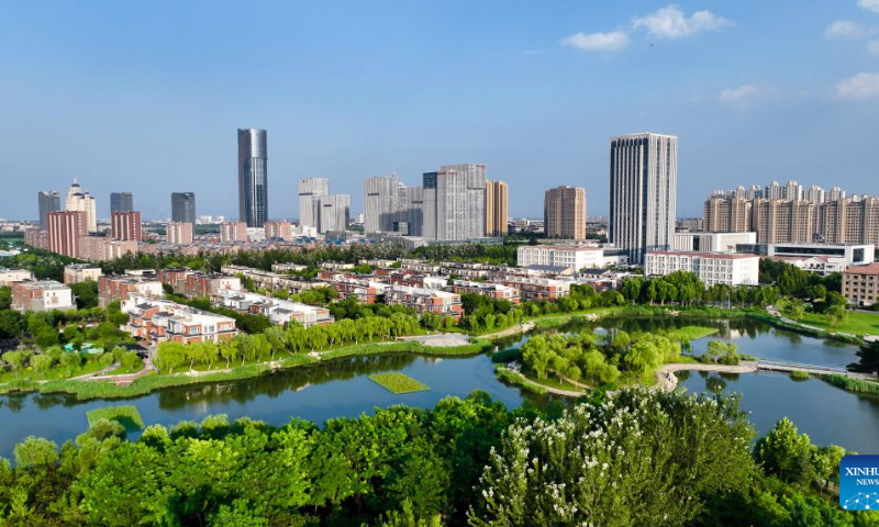 This aerial photo taken on July 7, 2022 shows scenery of Liri Lake in Dongying, east China's Shandong Province. Dongying was certified as an international wetland city in 2018. Photo: Xinhua