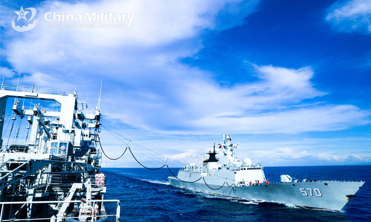 Vessels attached to a naval combat support flotilla under the PLA Southern Theater Command conduct underway replenishment-at-sea during a maritime real combat training exercise in late September 2022. Photo: China Military