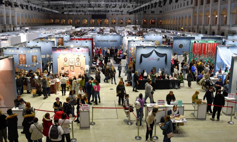 This photo taken on Dec. 10, 2022 shows the venue of a doll exhibition in Moscow, Russia. (Photo by Alexander Zemlianichenko Jr/Xinhua)