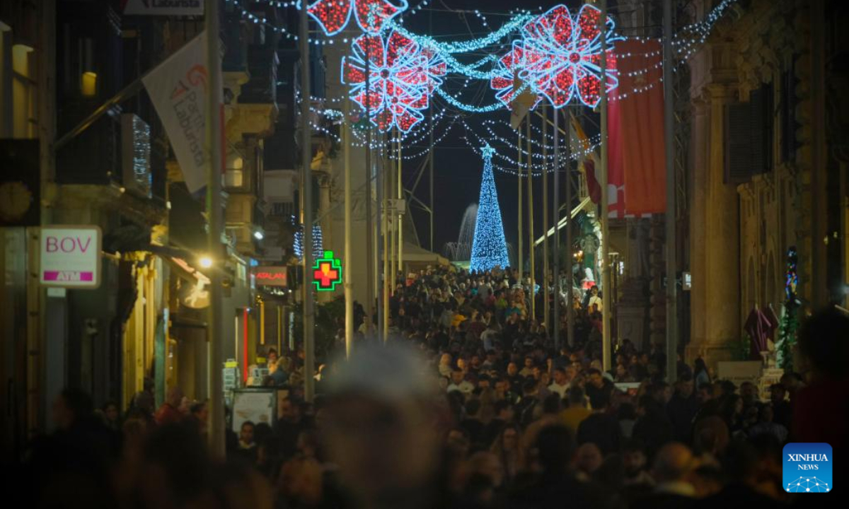 Christmas decorations seen in Valletta, Malta Global Times