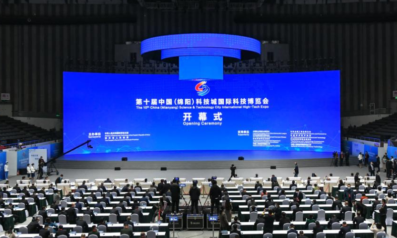 This photo shows the opening ceremony of the 10th China (Mianyang) Science and Technology City International High-Tech Expo in Mianyang, southwest China's Sichuan Province, Nov. 16, 2022. Photo: Xinhua