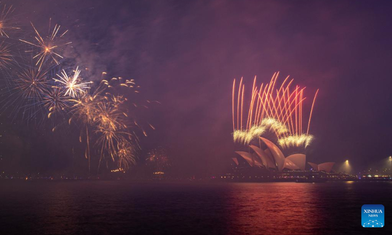 Fireworks explode during the New Year celebrations in Sydney, Australia, on Dec. 31, 2022. (City of Sydney/Handout via Xinhua)