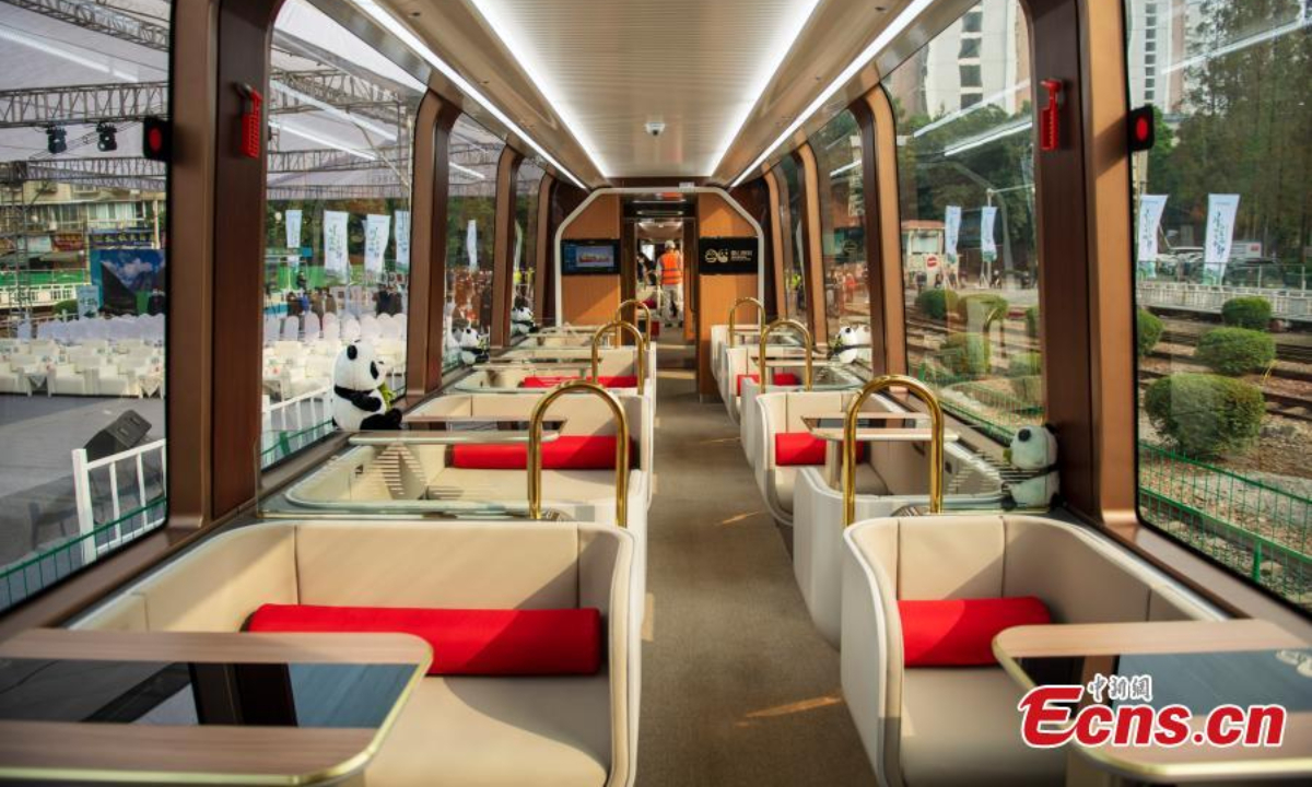 Photo shows the interior view of China's first rack-and-pinion railway train in Ziyang, , southwest China's Sichuan Province, Nov 24, 2022. Photo:Xinhua