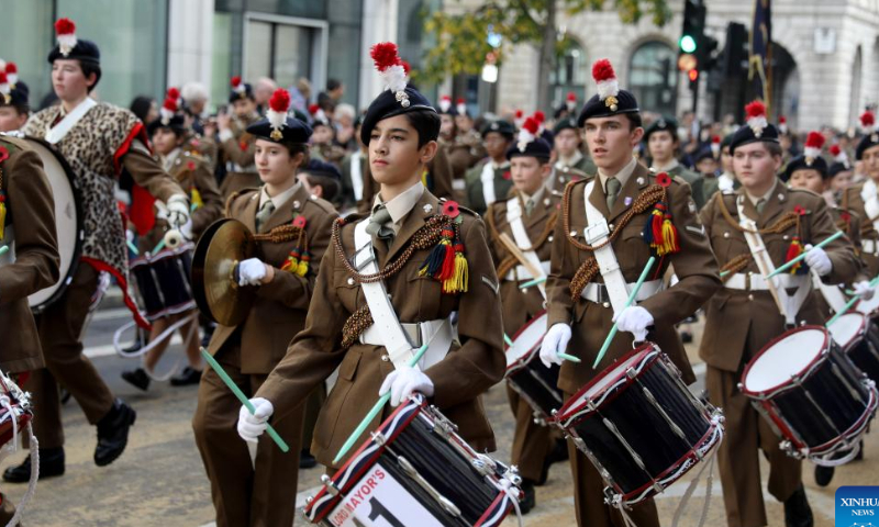 Participants take part in the Lord Mayor's Show in London, Britain, on Nov. 12, 2022. The annual Lord Mayor's Show was held Saturday in the City of London. Originating from the tradition that each year a new lord mayor is elected to represent the traditional business center of London and must travel from the City to Westminster to swear loyalty to the king or queen, the show has now become a carnival for residents. Photo: Xinhua