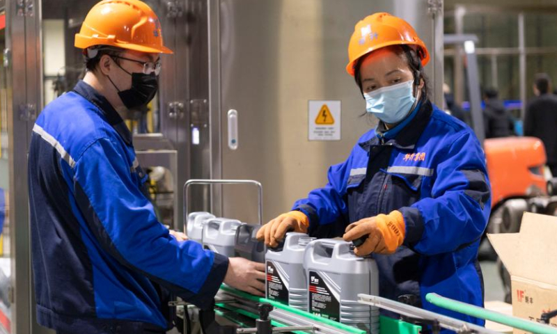 Employees produce graphene lubricating oil at a workshop of a company in Hegang City, northeast China's Heilongjiang Province, Dec. 8, 2022. In recent years, Hegang City has upgraded the exploitation of graphite resources and boosted the city's industrial transformation by developing graphite industry, promoting the local economic development.

Hegang is rich in graphite resources with an annual production capacity of 6 million tons of ore. (Xinhua/Xie Jianfei)