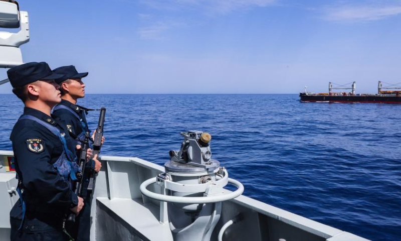 Soldiers of the 41st fleet of the Chinese People's Liberation Army Navy are seen on duty on the missile frigate Nantong on Aug. 5, 2022. A Chinese navy fleet returned to the port city of Zhoushan in east China's Zhejiang Province on Tuesday after completing its mission of escorting civilian vessels in the Gulf of Aden and in the waters off Somalia. Photo: Xinhua