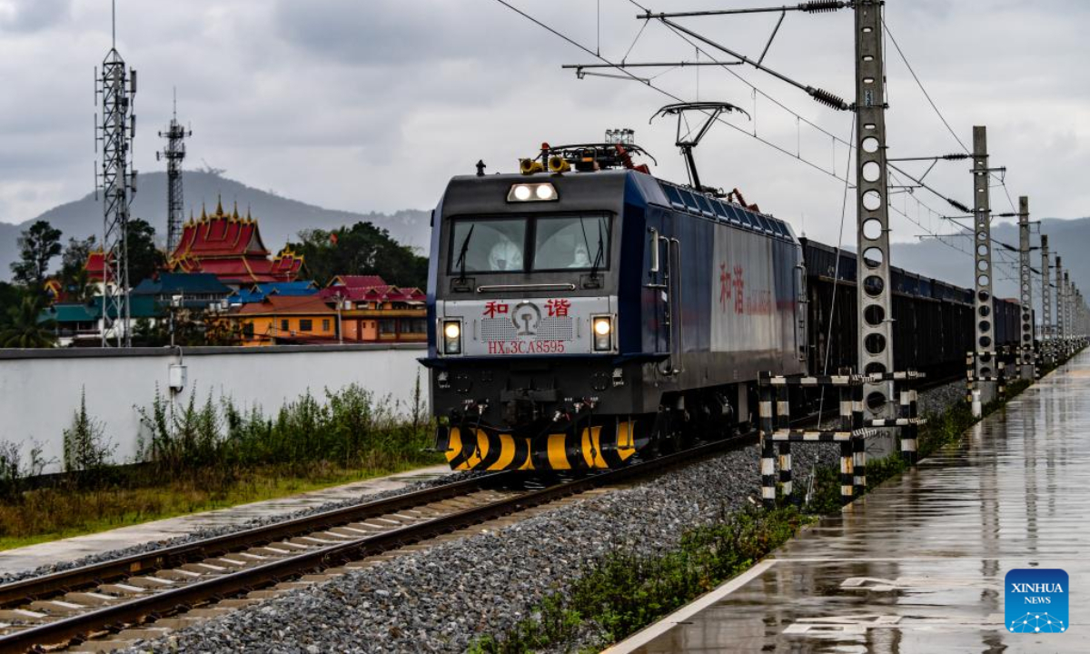 A freight train is to enter the China-Laos Railway's Friendship Tunnel connecting Mohan in southwest China's Yunnan Province and Boten in northern Laos, Nov 24, 2022.Photo:Xinhua