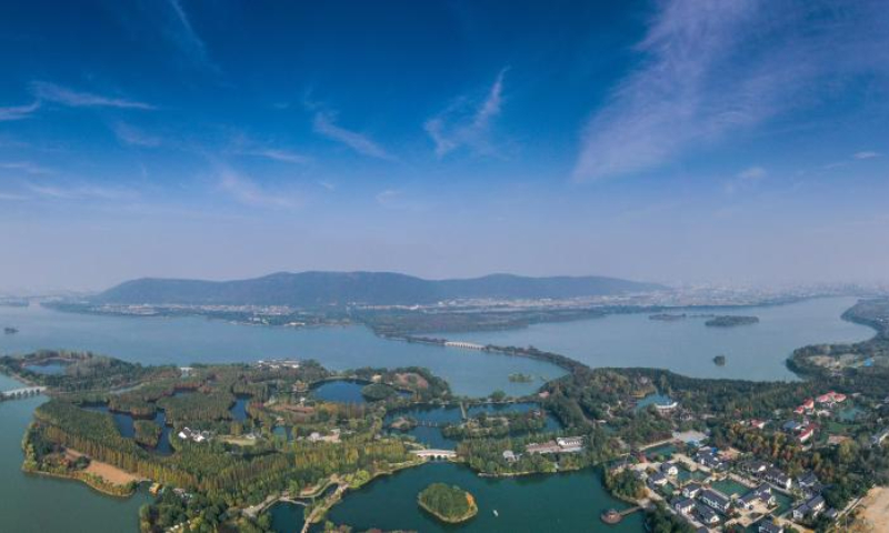 This aerial photo taken on Nov. 15, 2022 shows a view of the Shanghu national urban wetland park in Changshu, east China's Jiangsu Province. Photo: Xinhua