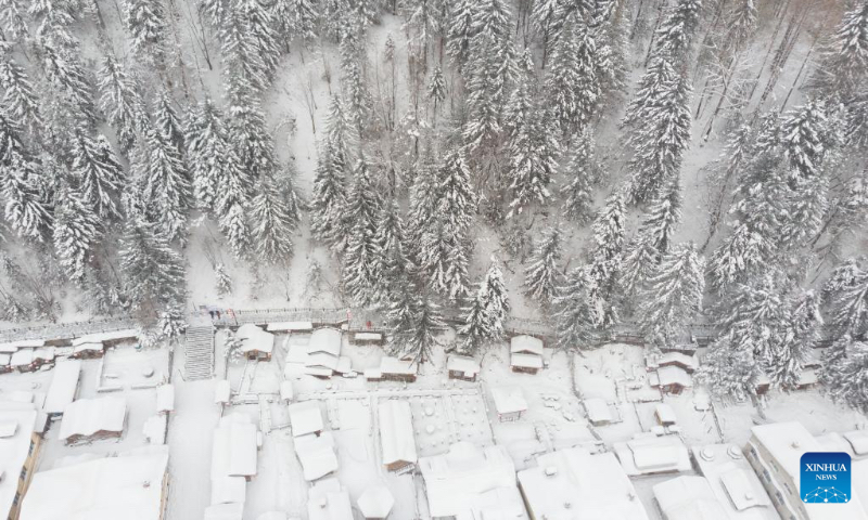 This photo taken on Dec. 14, 2022 shows a view of the Snow Town scenic spot in Hailin City in northeast China's Heilongjiang Province. The Snow Town scenic spot officially opened recently. Enjoying a seven-month snow season, it has become an attraction for tourists for years. (Xinhua/Xie Jianfei)