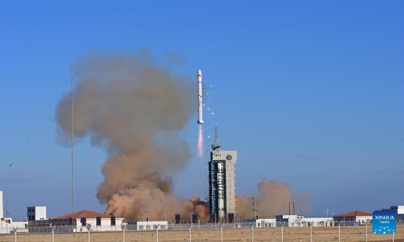 A Long March-4C rocket carrying satellites Shiyan-20A and Shiyan-20B is launched from the Jiuquan Satellite Launch Center in northwest China, Dec. 12, 2022. The rocket blasted off at 4:22 p.m. (Beijing Time) on Monday and sent the satellites into the preset orbit. (Photo by Wang Jiangbo/Xinhua)