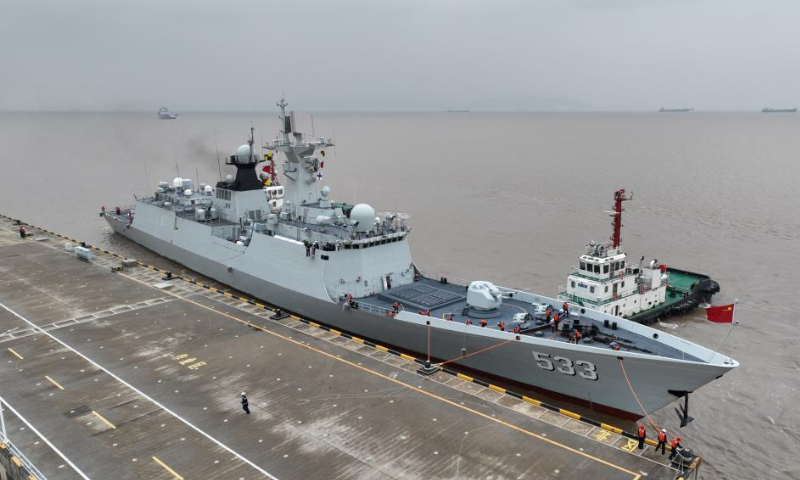 The missile frigate Nantong of the 41st fleet of the Chinese People's Liberation Army Navy returns to a military port in Zhoushan, east China's Zhejiang Province, Nov. 15, 2022. A Chinese navy fleet returned to the port city of Zhoushan in east China's Zhejiang Province on Tuesday after completing its mission of escorting civilian vessels in the Gulf of Aden and in the waters off Somalia. Photo: Xinhua