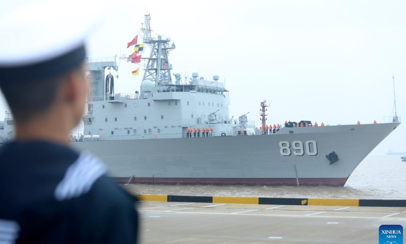 The supply ship Chaohu of the 41st fleet of the Chinese People's Liberation Army Navy returns to a port in Zhoushan, east China's Zhejiang Province, Nov. 15, 2022. A Chinese navy fleet returned to the port city of Zhoushan in east China's Zhejiang Province on Tuesday after completing its mission of escorting civilian vessels in the Gulf of Aden and in the waters off Somalia. Photo: Xinhua