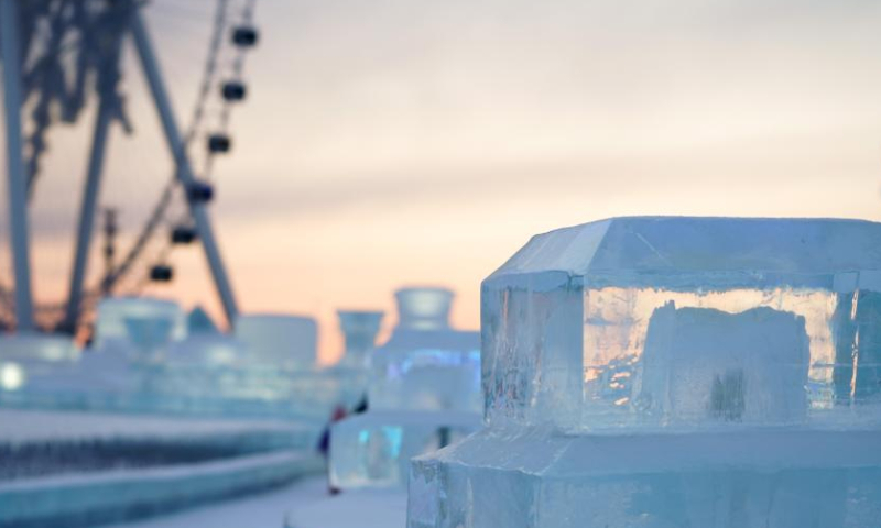 This photo taken on Dec. 17, 2022 shows a view of the Harbin Ice-Snow World, a renowned seasonal theme park, in Harbin, northeast China's Heilongjiang Province. The theme park underwent a test run on Saturday in Harbin. (Xinhua/Wang Song)