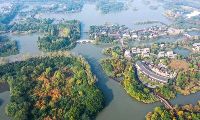 This aerial photo taken on Nov. 15, 2022 shows a view of the Shajiabang national wetland park in Changshu, east China's Jiangsu Province. Photo: Xinhua