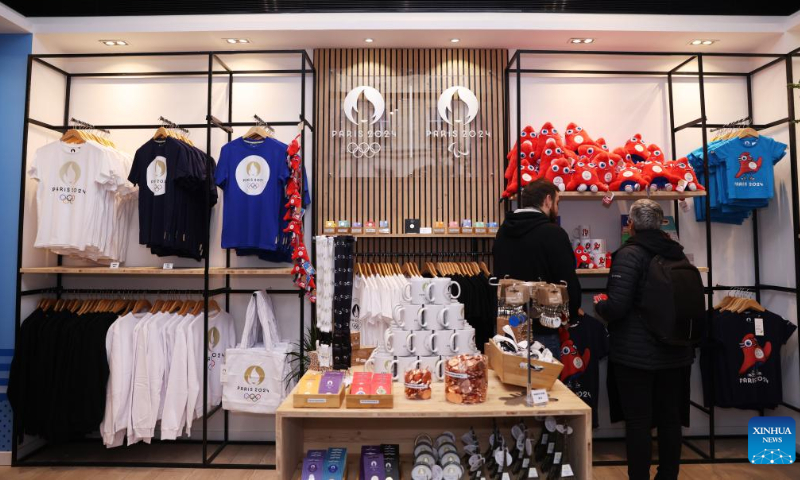 Licensed products are seen at the first Paris 2024 official flagship store in Paris, France, Nov. 15, 2022. Photo: Xinhua