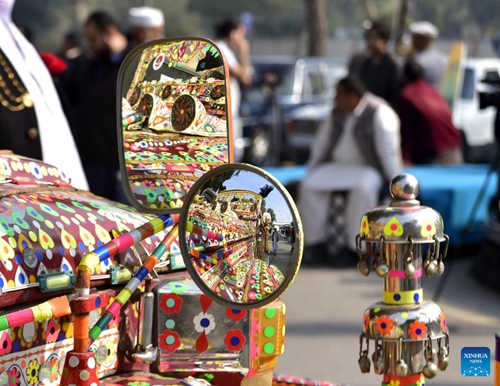 A car decorated with traditional truck art is seen during the Vintage and Classic car show in northwest Pakistan's Peshawar on Dec. 4, 2022.(Photo: Xinhua)