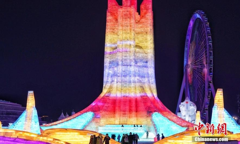 Photo taken on Dec. 17 2022 shows a view of the Harbin Ice-Snow World, a renowned seasonal theme park, northeast China's Heilongjiang Province. (Photo: China News Service/Sun Hanlun) 