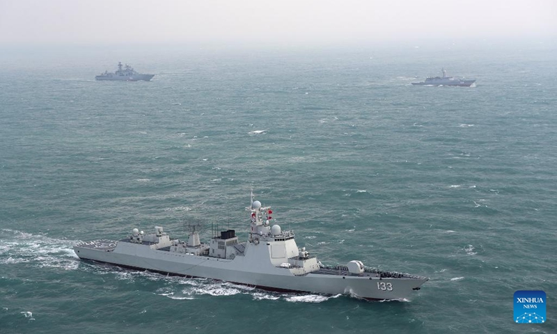 Chinese and Russian warships take part in a joint naval exercise, Joint Sea 2022, in the East China Sea on Dec. 21, 2022. Chinese and Russian navies on Wednesday kicked off a joint naval exercise, Joint Sea 2022, in the East China Sea.(Photo: Xinhua)