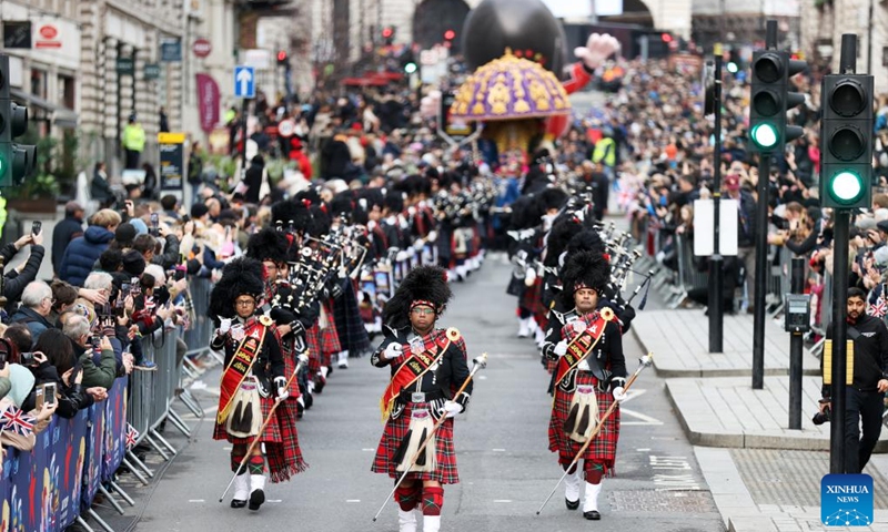 People take part in the annual New Year's Day Parade in London, Britain, Jan. 1, 2023. (Xinhua/Li Ying)