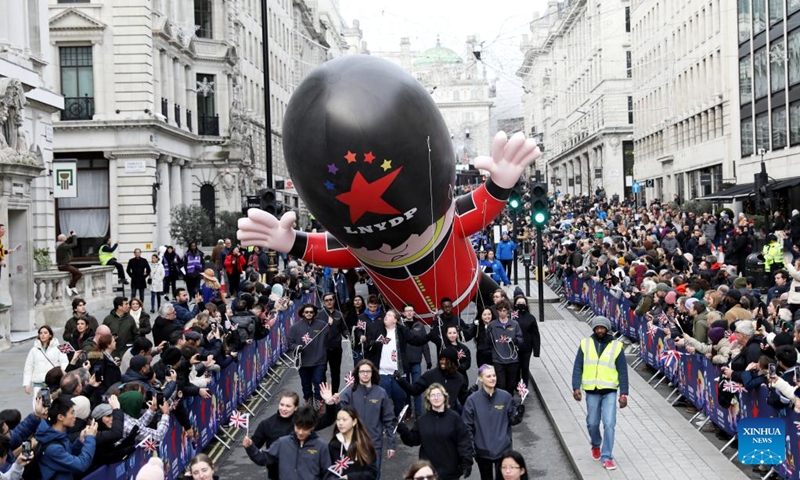 People take part in the annual New Year's Day Parade in London, Britain, Jan. 1, 2023. (Xinhua/Li Ying)