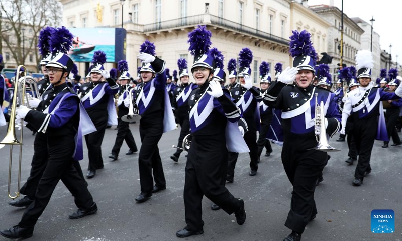 People take part in the annual New Year's Day Parade in London, Britain, Jan. 1, 2023. (Xinhua/Li Ying)