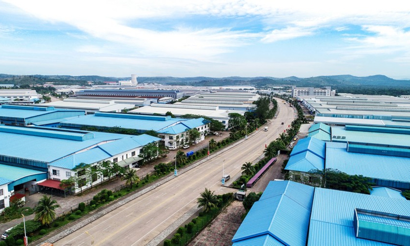 Aerial photo, taken on June 22, 2022, shows the Sihanoukville Special Economic Zone (SSEZ) in Preah Sihanouk province, Cambodia. (SSEZ/Handout via Xinhua)