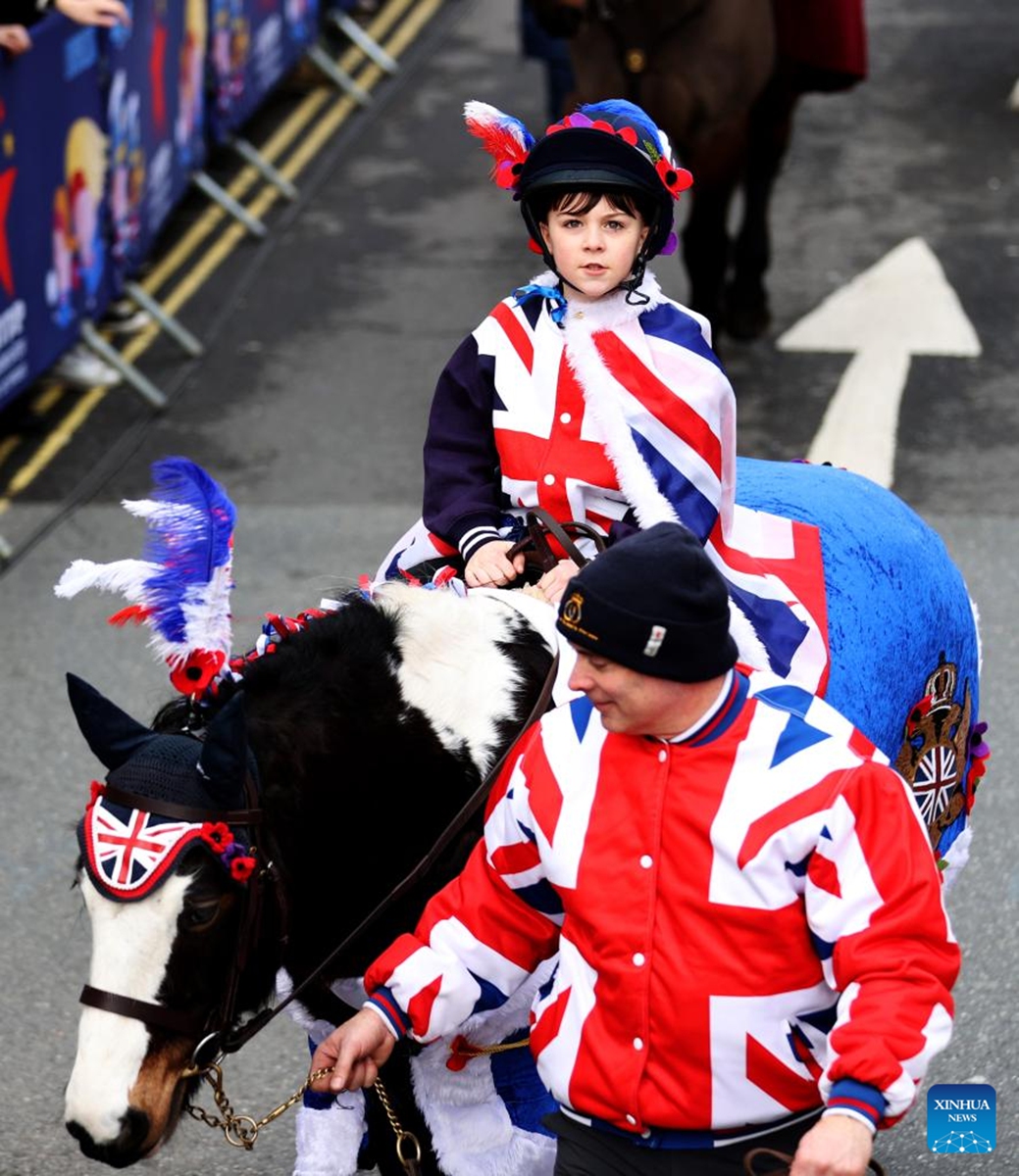 A child takes part in the annual New Year's Day Parade in London, Britain, Jan. 1, 2023. (Xinhua/Li Ying)